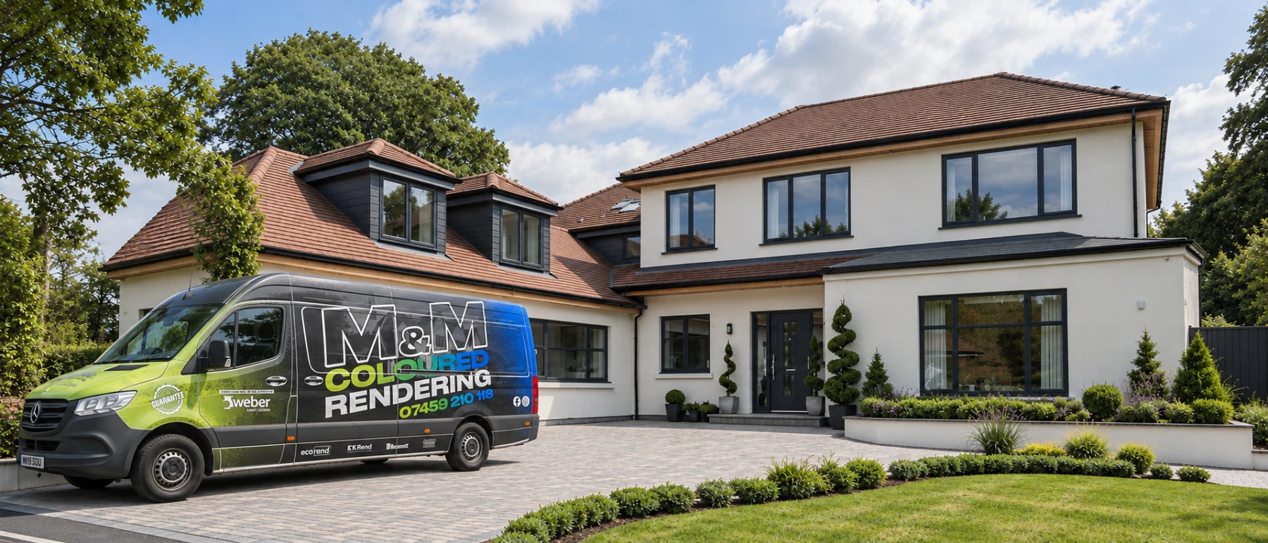 Completed M&M rendering project with company van