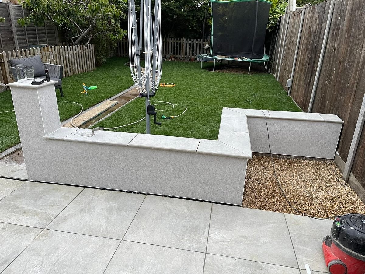 Patio & lawn view — Monocouche Garden Wall Rendering Project