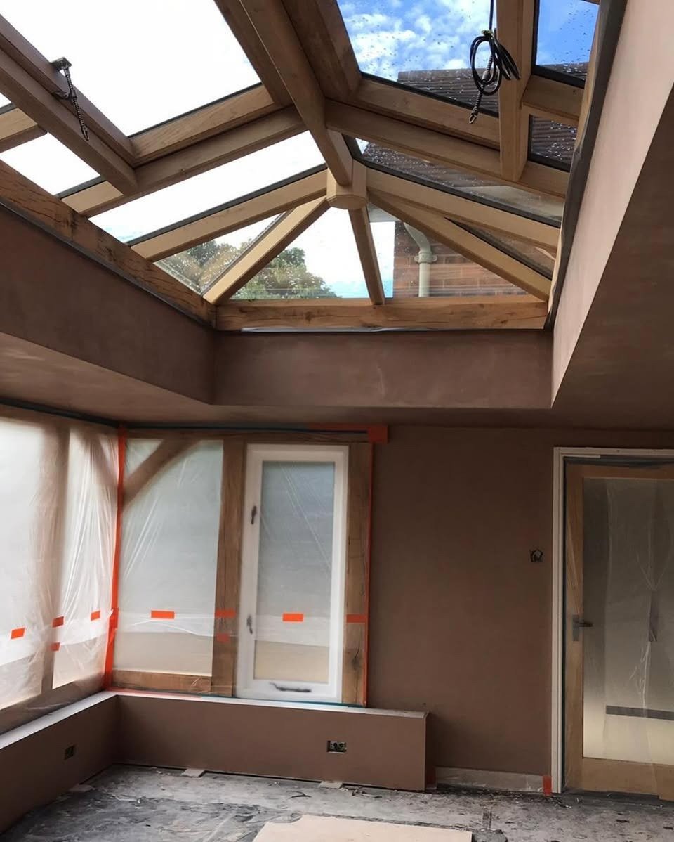 Extension plastering progress — Extension & Roof Lantern Plastering