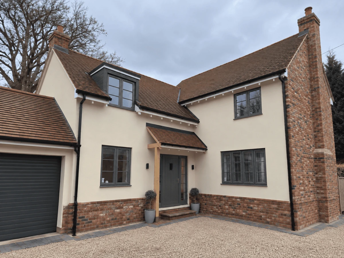 Completed modern rendered house in Bedford